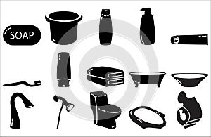 Bathroom item icon set design Solid style
