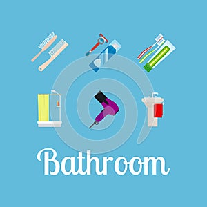 Bathroom items flat icon set