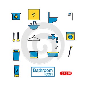 Bathroom line icon set on white background