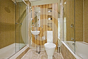 Bathroom with marble floor and mosaic tiles