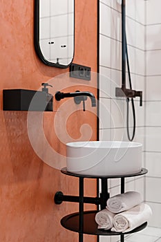 Bathroom modern interior, closeup at home design