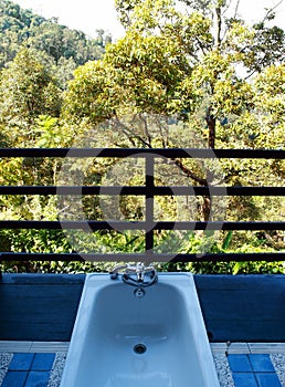 Bathroom open concept with mountain scenic view