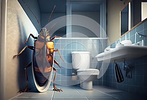 Bathroom overrun with cockroaches - Generative AI