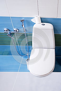 . bathroom in a private house. white toilet seat. bidet