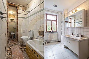 Bathroom before and after renovation horizontal format