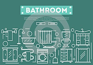 Bathroom renovation poster in linear style