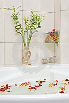 Bathroom with rose petals