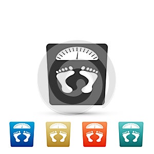 Bathroom scales with footprints icon isolated on white background. Weight measure Equipment. Weight Scale fitness sport