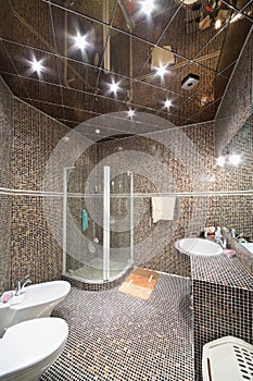 Bathroom with shower cabin, toilet and bidet