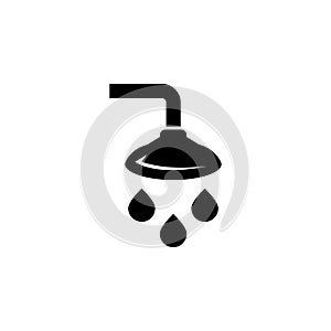 Bathroom Shower, Showering Spray Drops. Flat Vector Icon illustration. Simple black symbol on white background. Bathroom Shower,