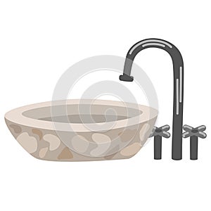 Bathroom Sink. Modern marble sink with mixer tap. Domestic Equipment with Faucet for Hygiene.