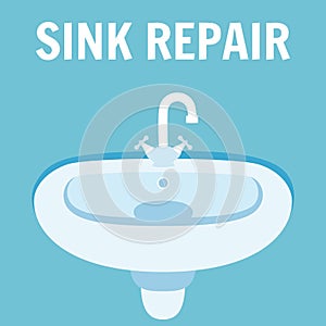 Bathroom Sink Repair Banner Vector Illustration