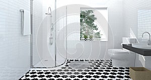 Bathroom toilet interior, luxury,shower,modern home design background 3d rendering for copy space