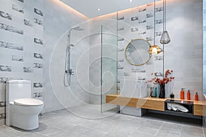 Bathroom toilet luxury shower room in  modern building led light