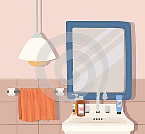 bathroom with a towel and lamp
