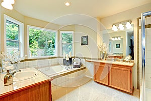Bathroom with two vanity cabinets