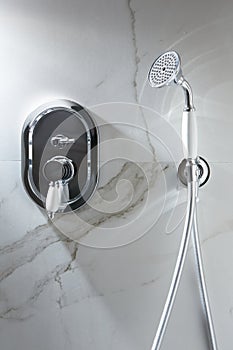 Bathroom water mixer. Water tap made of chrome material