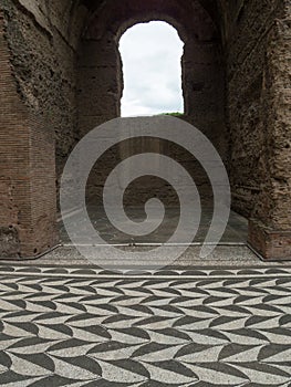 Baths of Caracalla, ancient ruins of roman public thermae. Landscape, Roma.
