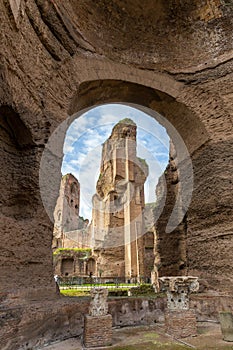 Baths of Caracalla, ancient ruins of roman public thermae in Rome, Italy