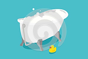 Bathtime vector illustration with soap foam and yellow rubber duck