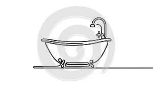 Bathtub in continuous line art drawing style. Clawfoot tub