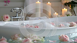 Bathtub Filled With Flowers and Candles
