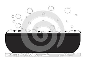 Bathtub with foamy water black and white 2D line cartoon object