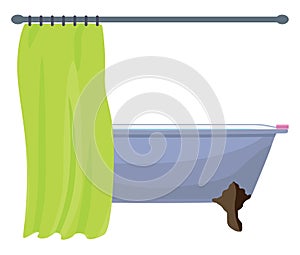 Bathtub with green curtain, icon