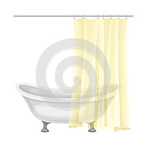 Bathtub with Hanging Shower Curtain as Home Amenity Vector Illustration photo