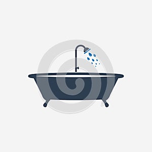 Bathtub icon with shower sign.