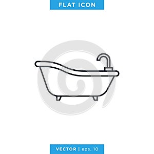 Bathtub Icon Vector Design Template. Editable Stroke.