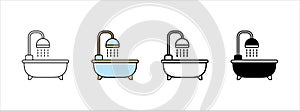 bathtub shower icon vector set. bathroom shower vector illustration