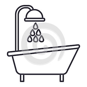 Bathtub shower vector line icon, sign, illustration on background, editable strokes