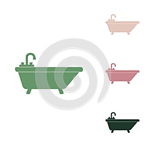 Bathtub sign illustration. Russian green icon with small jungle green, puce and desert sand ones on white background photo