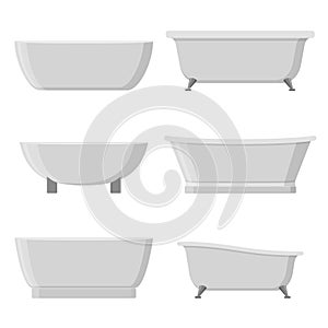 Bathtubs of different style and shape set isolated on white background