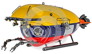 Bathyscaphe with Colombian flag. Marine geology, oceanography in Colombia, 3D rendering