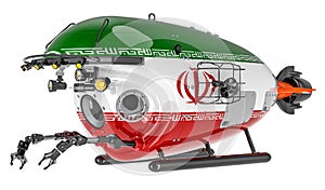 Bathyscaphe with Iranian flag. Marine geology, oceanography in Iran, 3D rendering