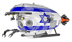 Bathyscaphe with Israeli flag. Marine geology, oceanography in Israel, 3D rendering