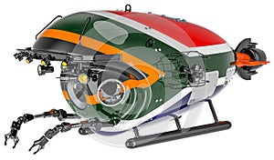 Bathyscaphe with South African flag. Marine geology, oceanography in South Africa, 3D rendering