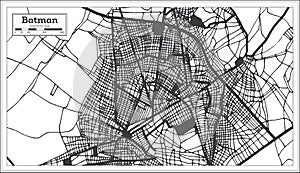 Batman Turkey City Map in Black and White Color in Retro Style. Outline Map