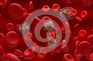 Batroxobin a snake venom enzyme (hemotoxin) in the human blood flow - 3d illustration isometric view