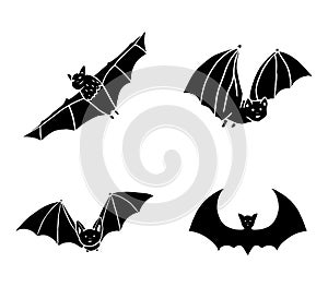 Bats clip art. Vector set of bats glyph icons