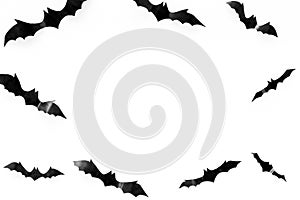 Bats cutout on Halloween frame on white table top view copy space