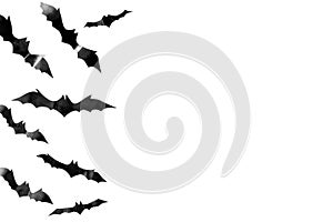 Bats cutout on Halloween frame on white table top view copy space