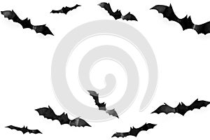 Bats cutout on Halloween frame on white table top view space for text