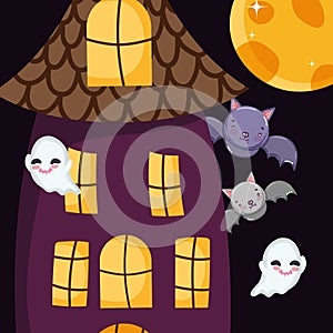 Bats ghost house moon halloween