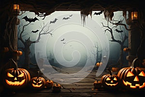 Bats and jack o lanterns frame the eerie essence of Halloween night