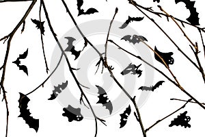 Bats and twigs on a white background for halloween