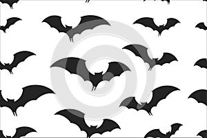 Bats wrapping paper seamless pattern for Halloween greeting card. Simple paper cut bat texture, horror symbol, black