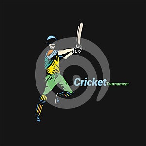 Batsman hitting cricket ball at tournament vector illustration.